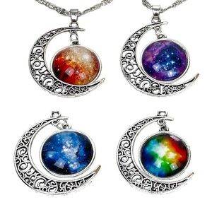 Four Sun and Moon Necklaces with Chains